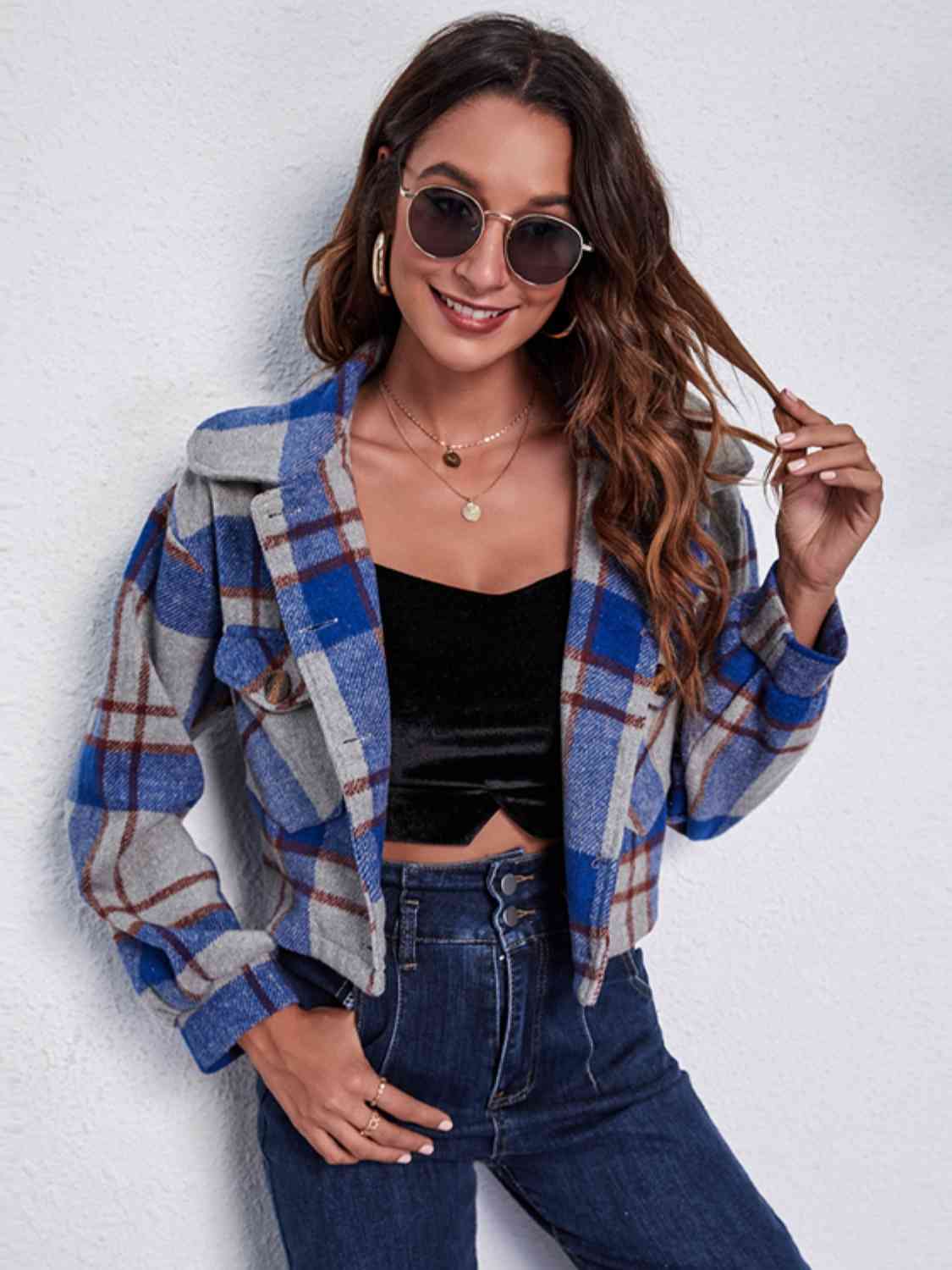 Plaid Button Front Jacket with Pockets - Charming Charlie