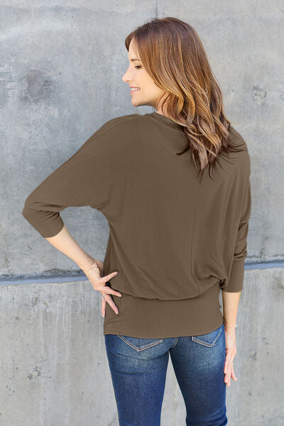 Basic Bae Full Size Round Neck Batwing Sleeve Blouse - Charming Charlie