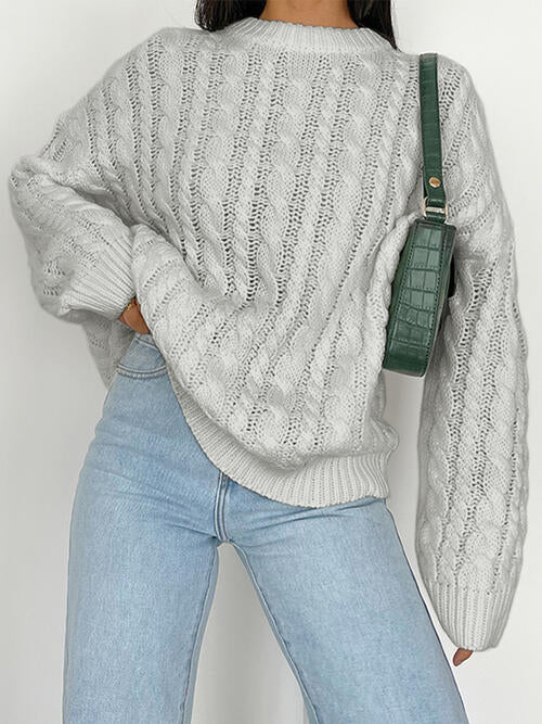 Openwork Round Sleeve Cable-Knit Sweater - Charming Charlie