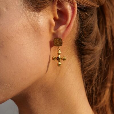 Gold-Plated Stainless Steel Cross Shape Earrings - Charming Charlie