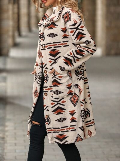 Geometric Pocketed Dropped Shoulder Coat - Charming Charlie
