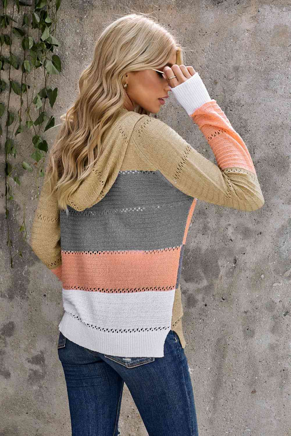 Zip-Up Raglan Sleeve Openwork Hooded Cardigan - Charming Charlie