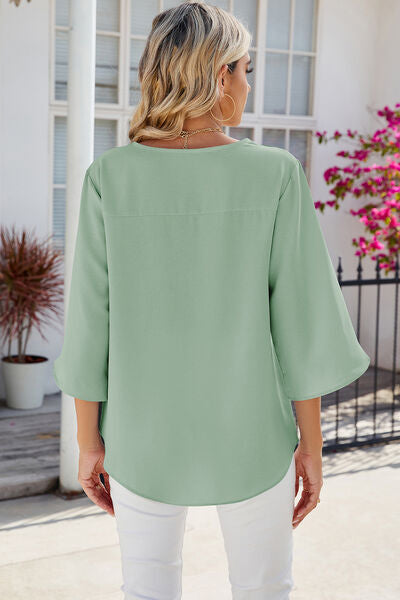 V-Neck Three-Quarter Sleeve Top - Charming Charlie