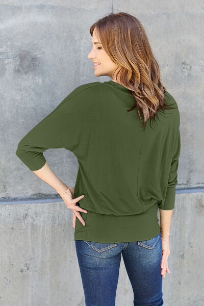 Basic Bae Full Size Round Neck Batwing Sleeve Blouse - Charming Charlie