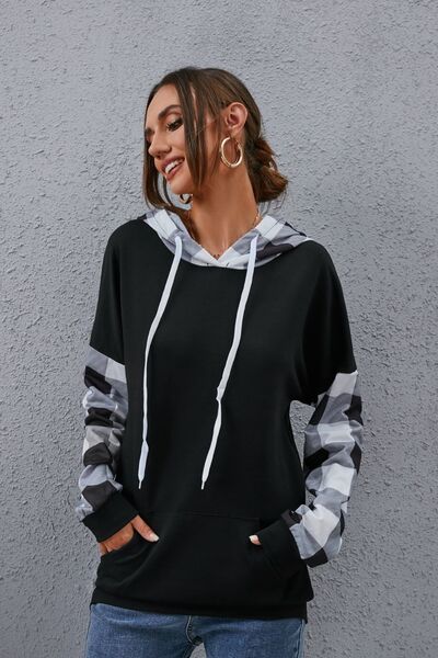 Plaid Drawstring Dropped Shoulder Hoodie - Charming Charlie