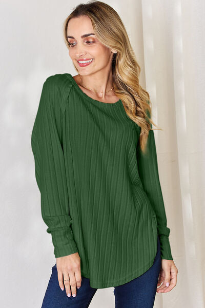 Basic Bae Full Size Ribbed Round Neck Slit T-Shirt - Charming Charlie