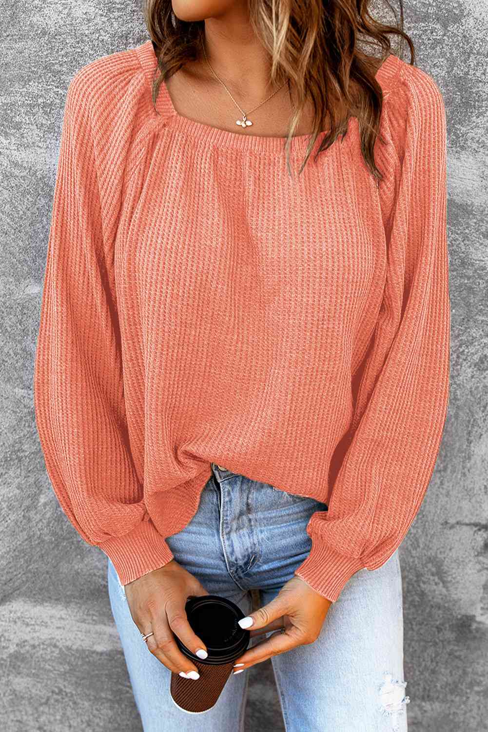 Square Neck Waffle-Knit Top - Charming Charlie