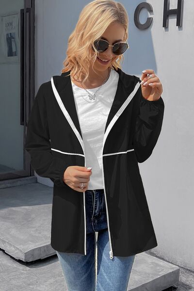 Zip Up Long Sleeve Hooded Watertight Jacket - Charming Charlie