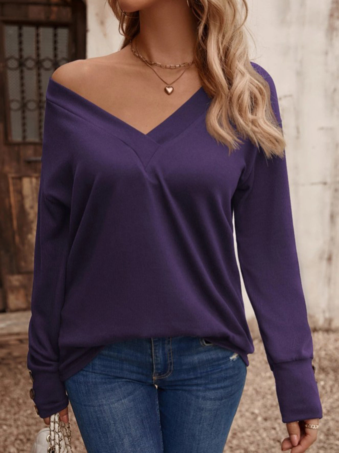 V-Neck Long Sleeve Top - Charming Charlie