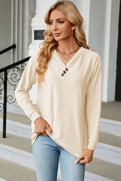V-Neck Long Sleeve T-Shirt - Charming Charlie