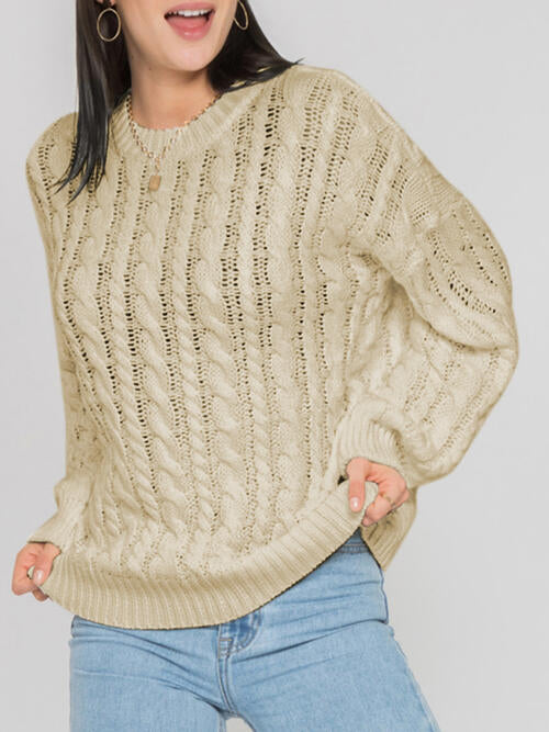 Openwork Round Sleeve Cable-Knit Sweater - Charming Charlie
