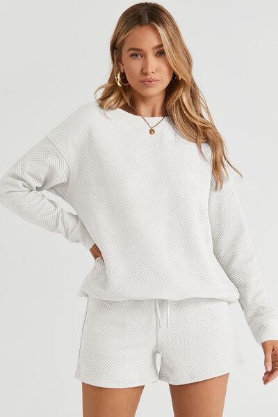 Round Neck Dropped Shoulder Top and Shorts Set - Charming Charlie