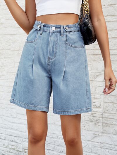 High Waist Denim Shorts with Pockets - Charming Charlie
