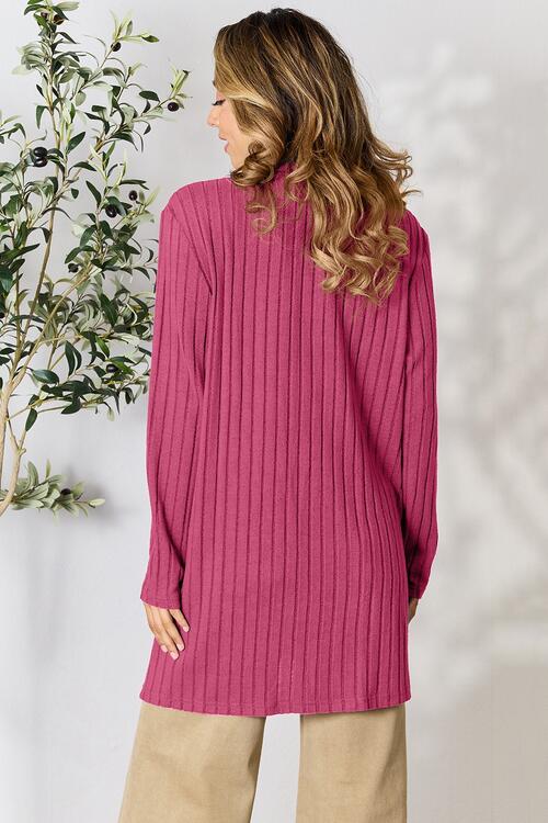 Basic Bae Full Size Ribbed Open Front Cardigan with Pockets - Charming Charlie