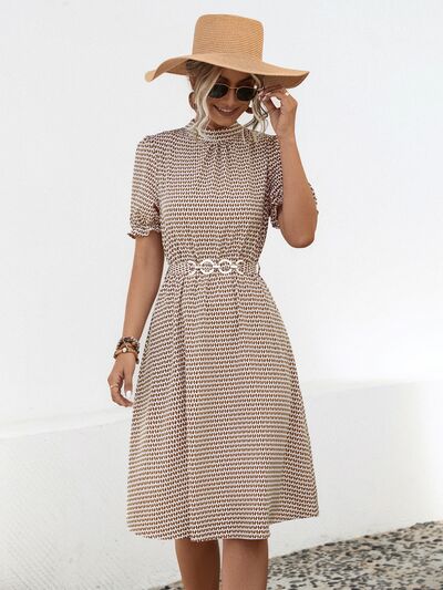 Printed Mock Neck Flounce Sleeve Dress - Charming Charlie