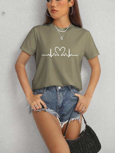 Heart Round Neck Short Sleeve T-Shirt - Charming Charlie