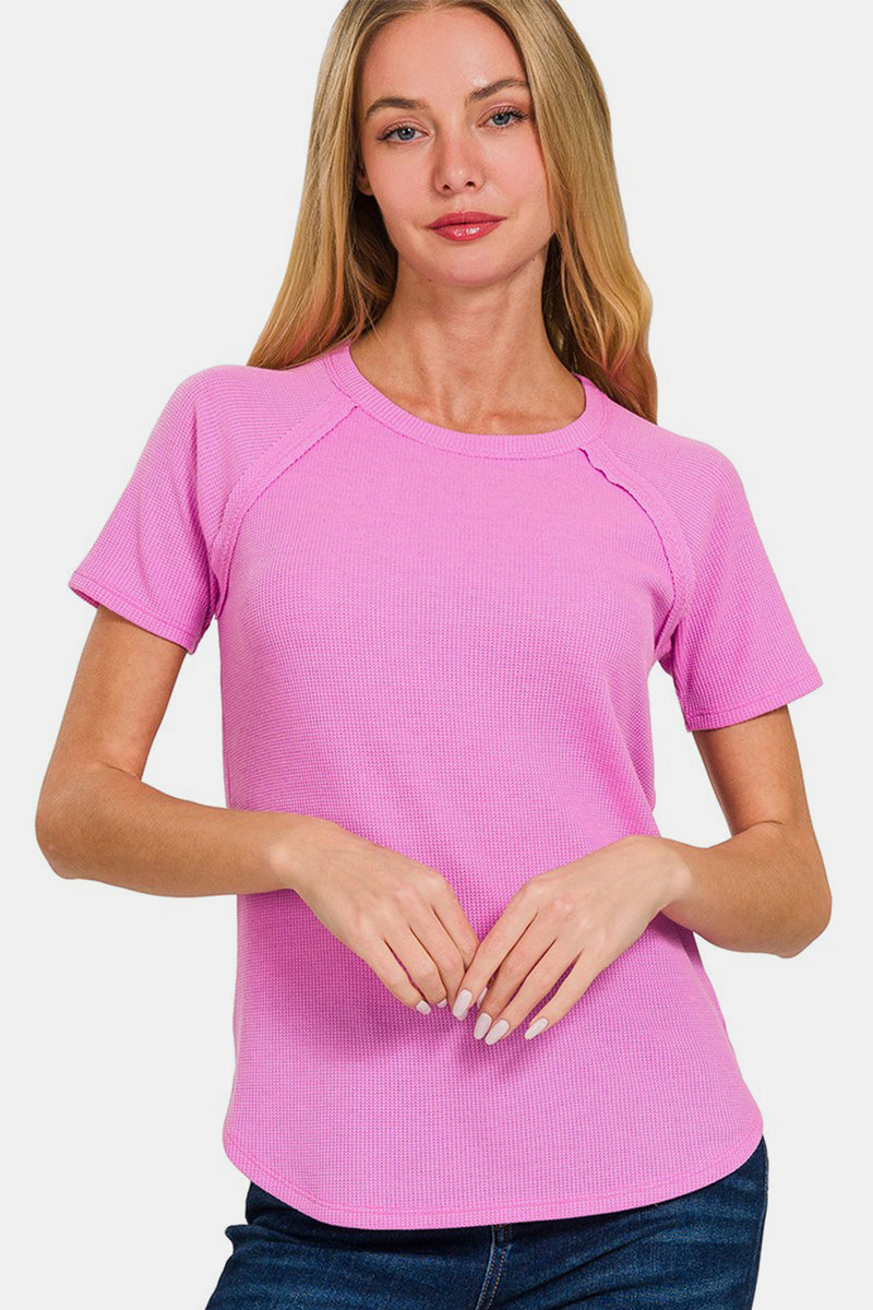 Zenana French Terry Round Neck Cap Sleeve T-Shirt main image 0