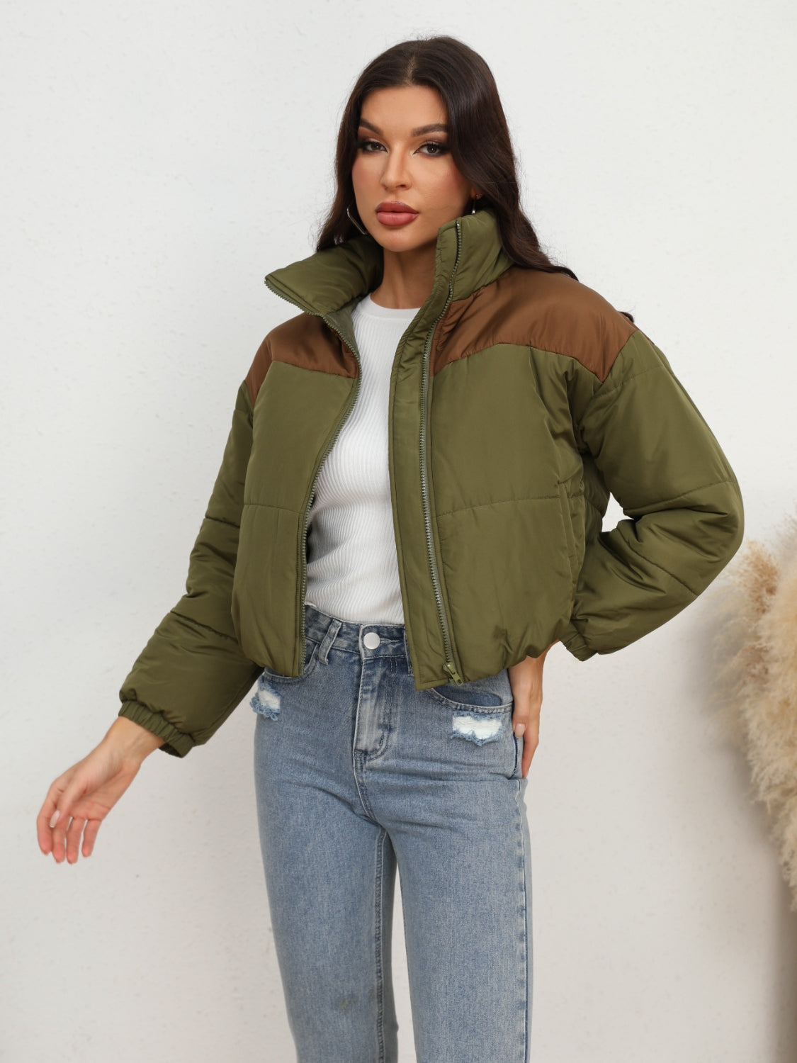 Two-Tone Zip-Up Puffer Jacket - Charming Charlie