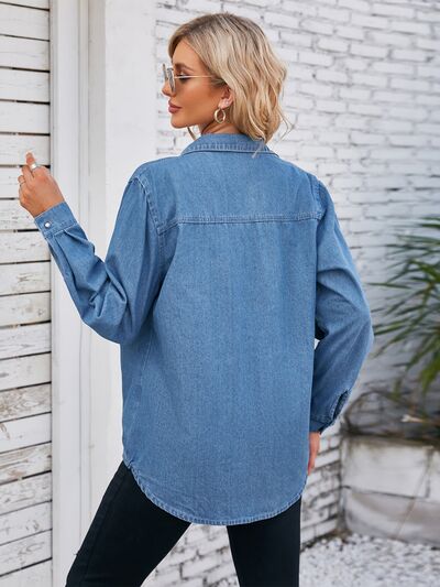 Button Up Collared Neck Denim Jacket - Charming Charlie