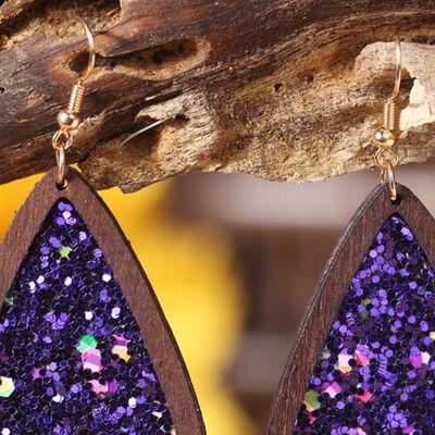Sequin Wood Teardrop Earrings - Charming Charlie