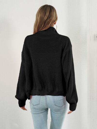 Turtleneck Zip Up Long Sleeve Knit Top - Charming Charlie