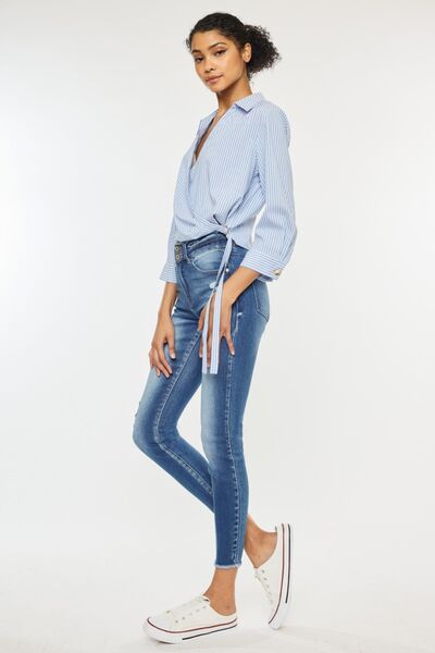 Kancan Distressed Raw Hem High Waist Jeans - Charming Charlie