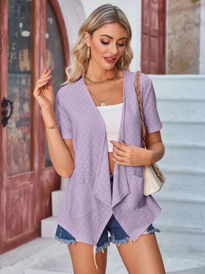 Eyelet Open Front Short Sleeve Cover Up - Charming Charlie