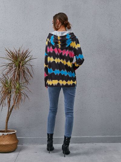 Contrast Quarter Zip Dropped Shoulder Hoodie - Charming Charlie
