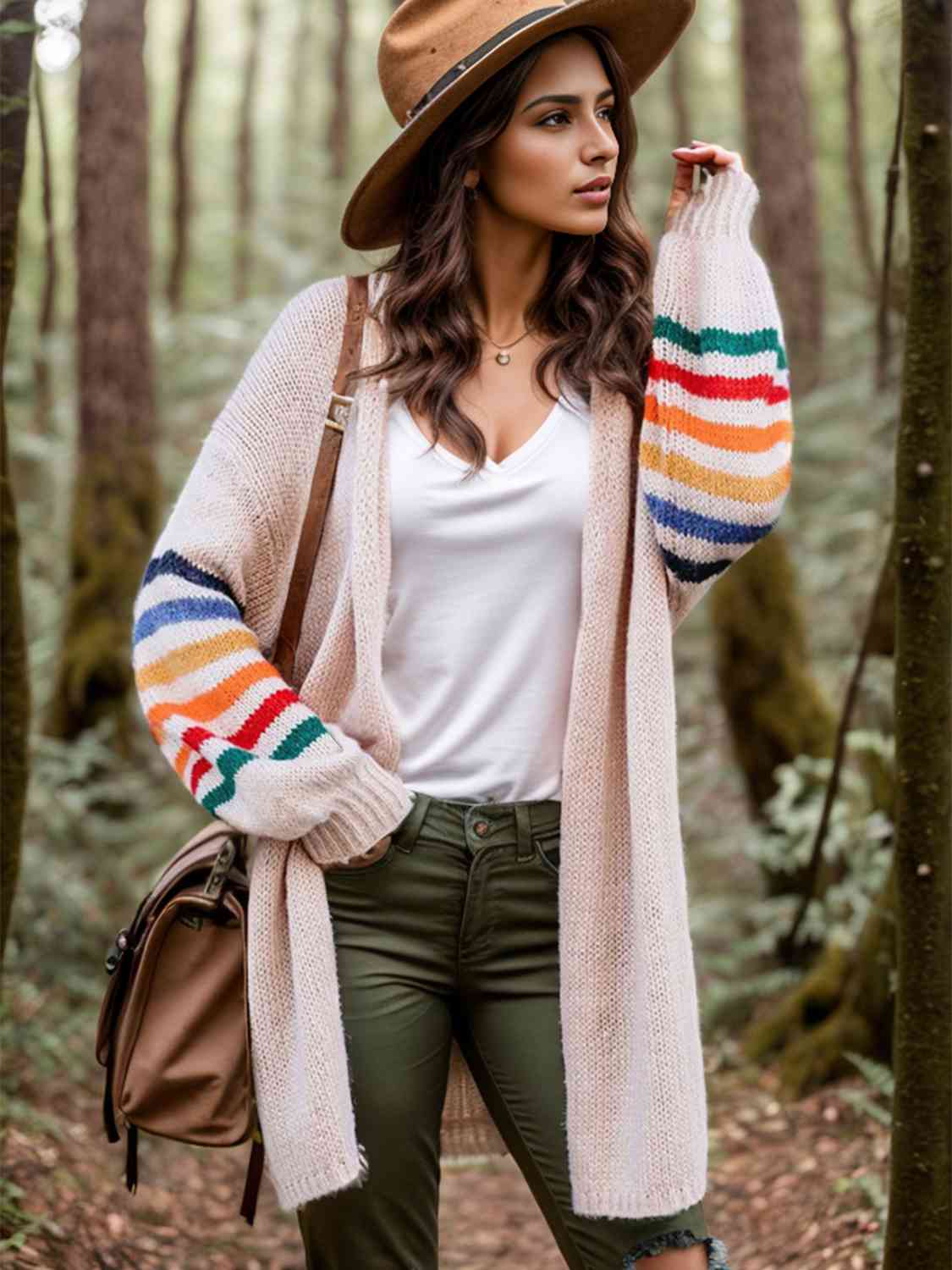 Striped Open Front Long Sleeve Cardigan - Charming Charlie