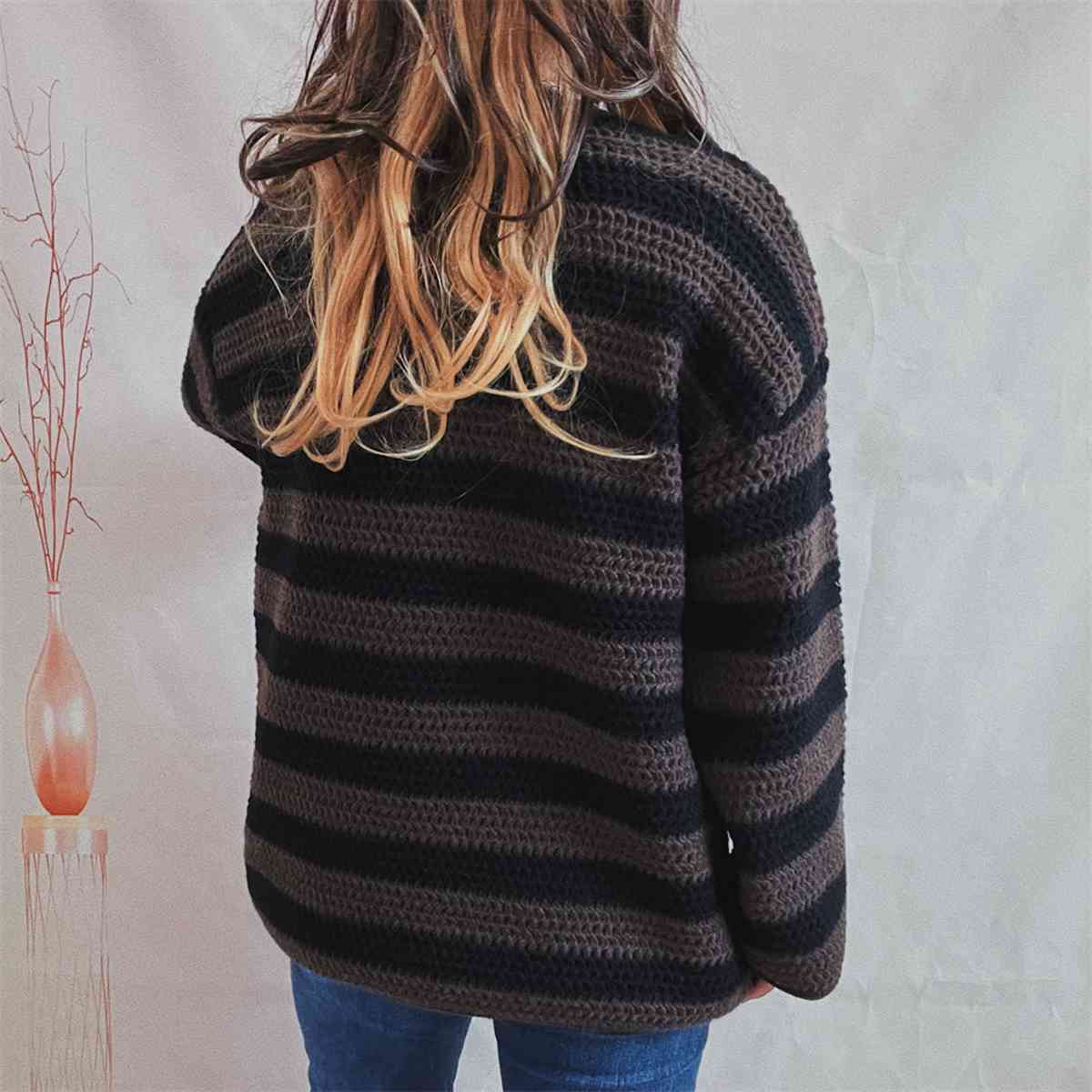 Striped Round Neck Long Sleeve Sweater - Charming Charlie