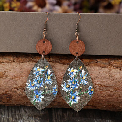 Flower Geometrical Shape Wooden Earrings - Charming Charlie