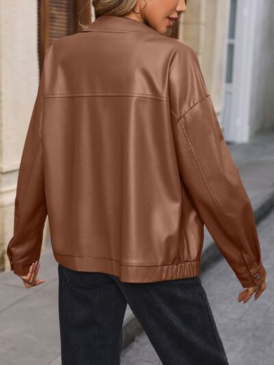 Pocketed Zip Up Collared Neck Jacket - Charming Charlie