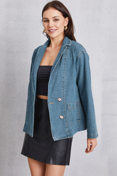 Pocketed Button Up Denim Jacket - Charming Charlie