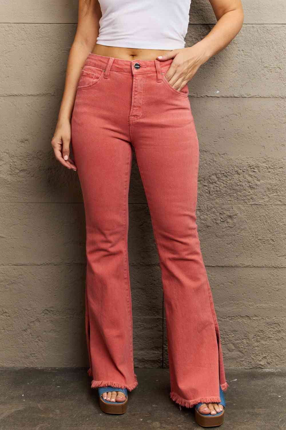 RISEN Bailey Full Size High Waist Side Slit Flare Jeans - Charming Charlie