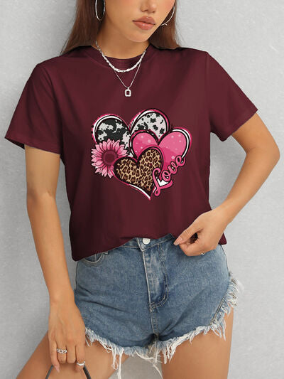 Heart Round Neck Short Sleeve T-Shirt - Charming Charlie