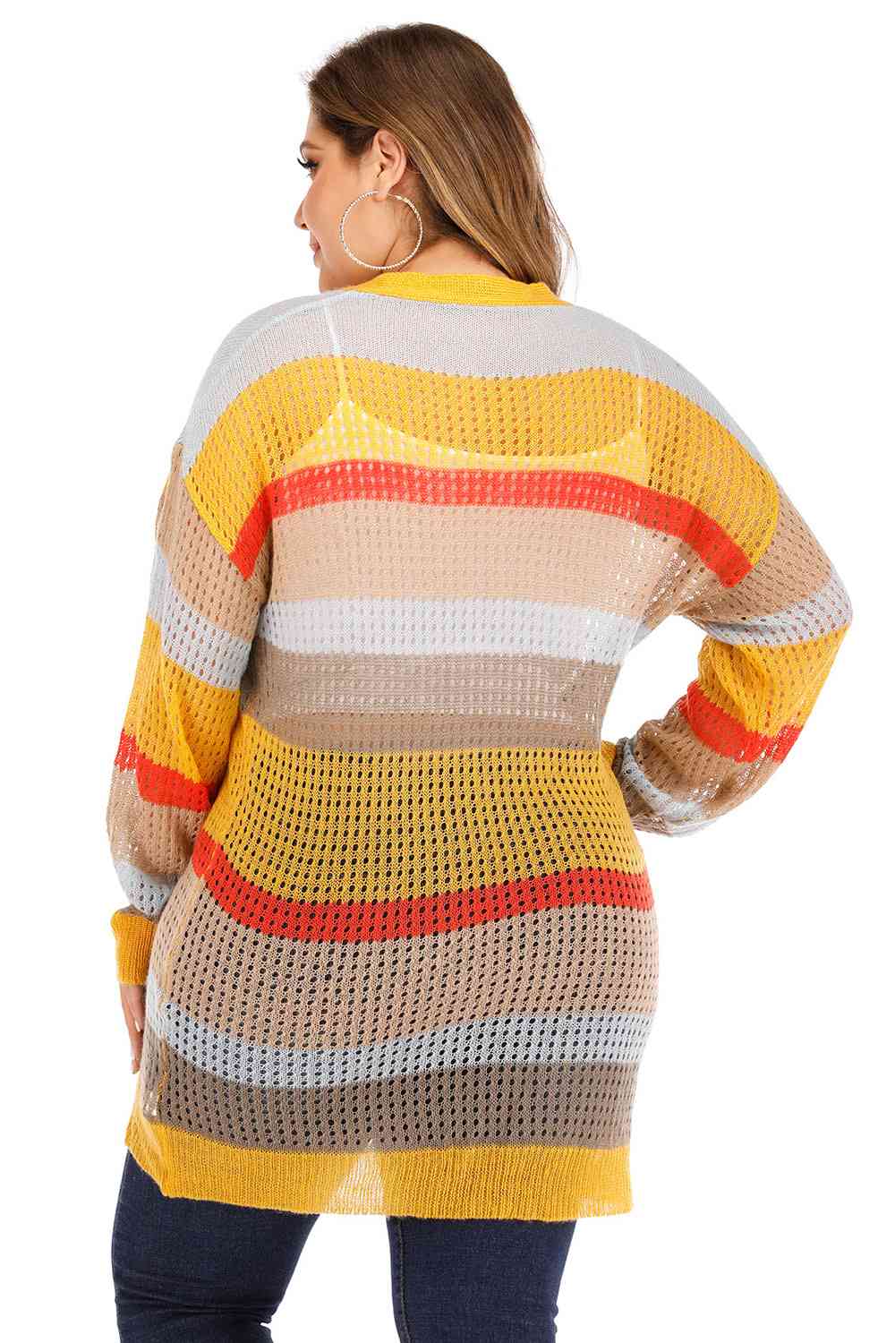 Plus Openwork Color Block Button Up Cardigan - Charming Charlie