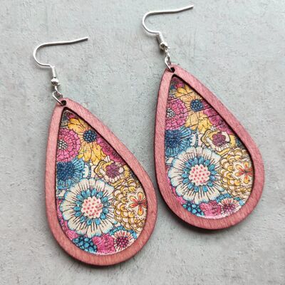 Floral Wood Teardrop Earrings - Charming Charlie