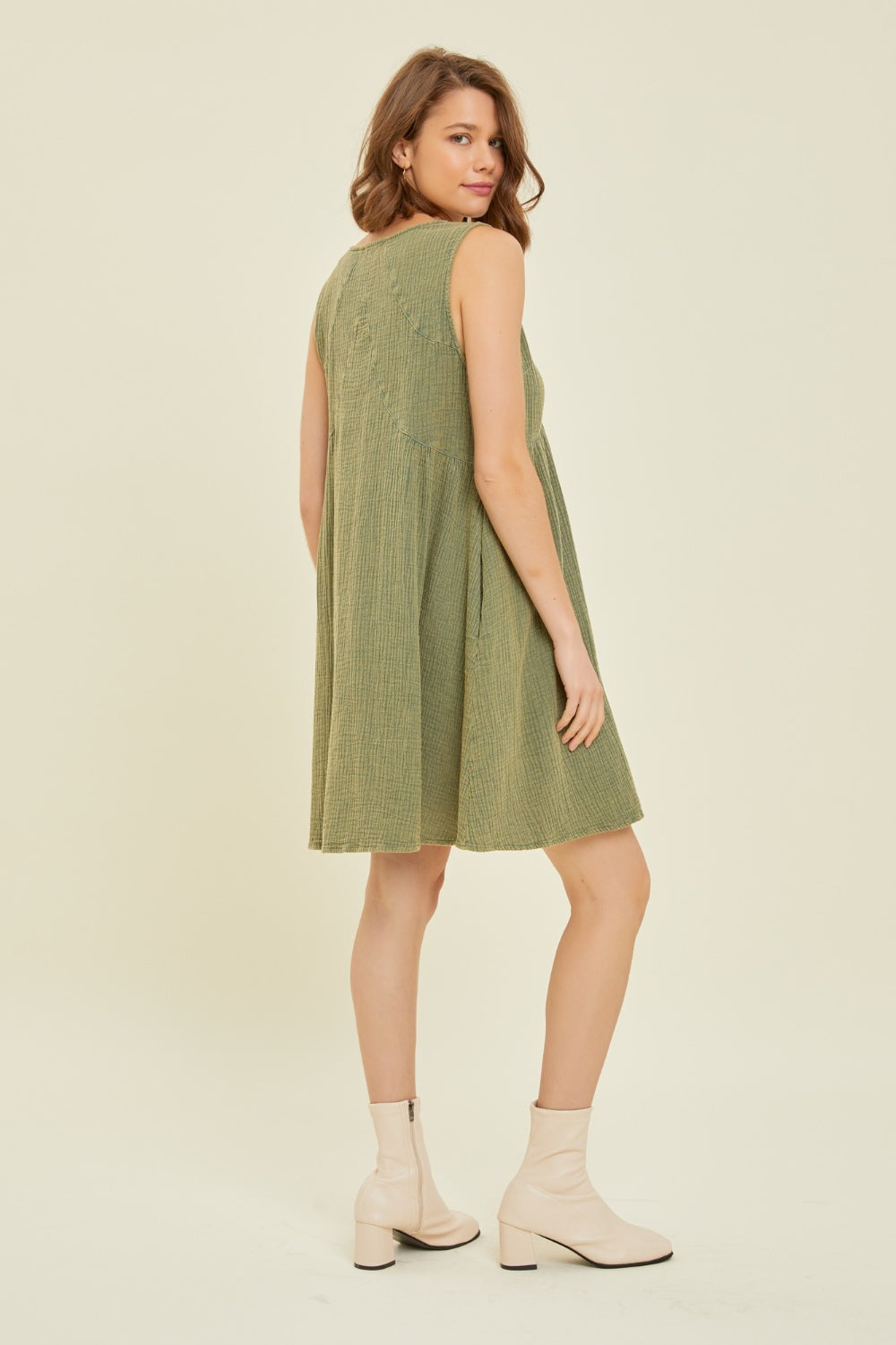 HEYSON Full Size Texture V-Neck Sleeveless Flare Mini Dress - Charming Charlie