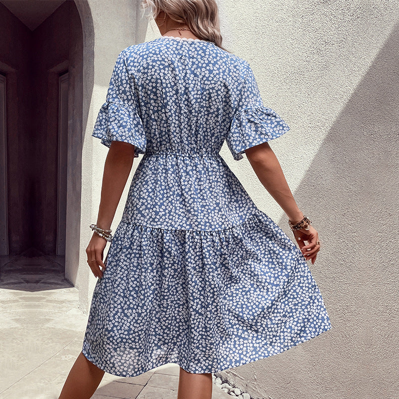 Floral Flounce Sleeve V-Neck Dress - Charming Charlie