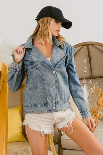 BiBi Button Up Long Sleeve Denim Jacket - Charming Charlie