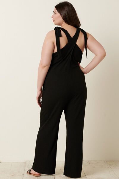 Mittoshop Rib Knit V-Neck Cross Back Jumpsuit - Charming Charlie