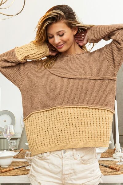 BiBi Texture Detail Contrast Drop Shoulder Sweater - Charming Charlie