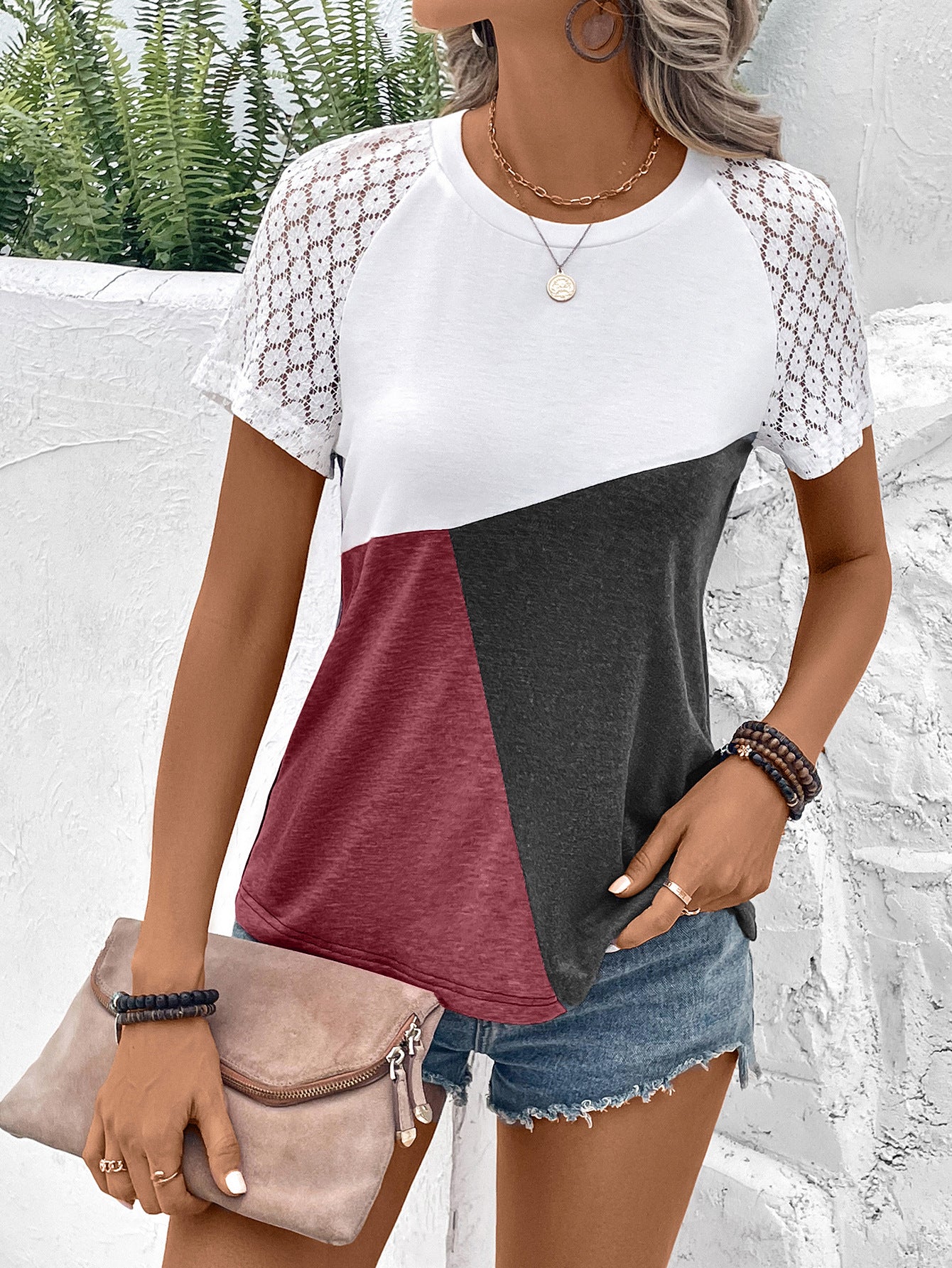 Color Block Raglan Sleeve Round Neck Tee - Charming Charlie