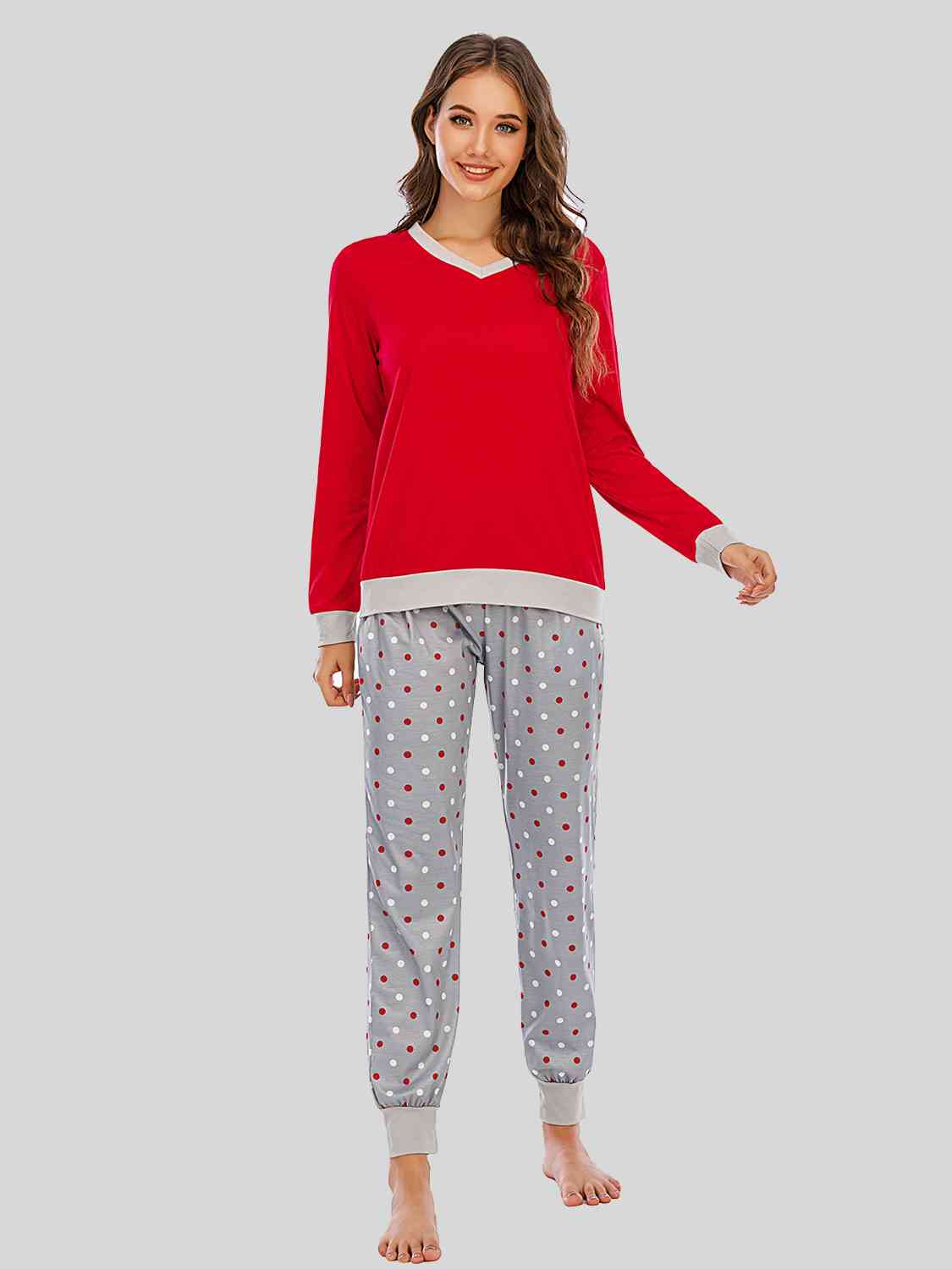 Long Sleeve Top and Polka Dot Pants Set - Charming Charlie