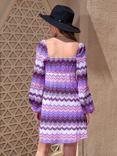 Printed Sweetheart Neck Balloon Sleeve Dress - Charming Charlie