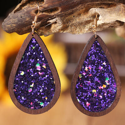 Sequin Wood Teardrop Earrings - Charming Charlie