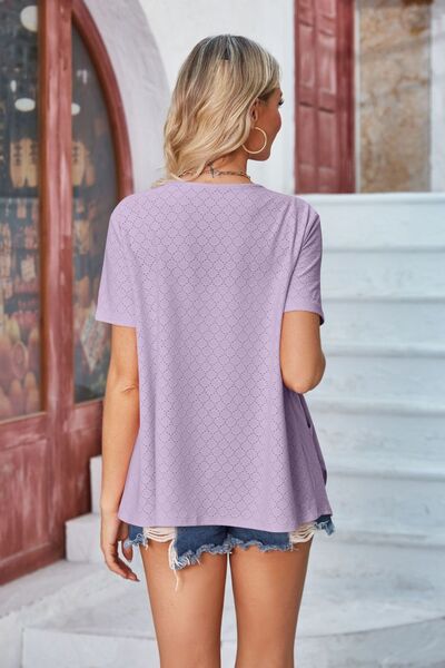 Eyelet Open Front Short Sleeve Cover Up - Charming Charlie
