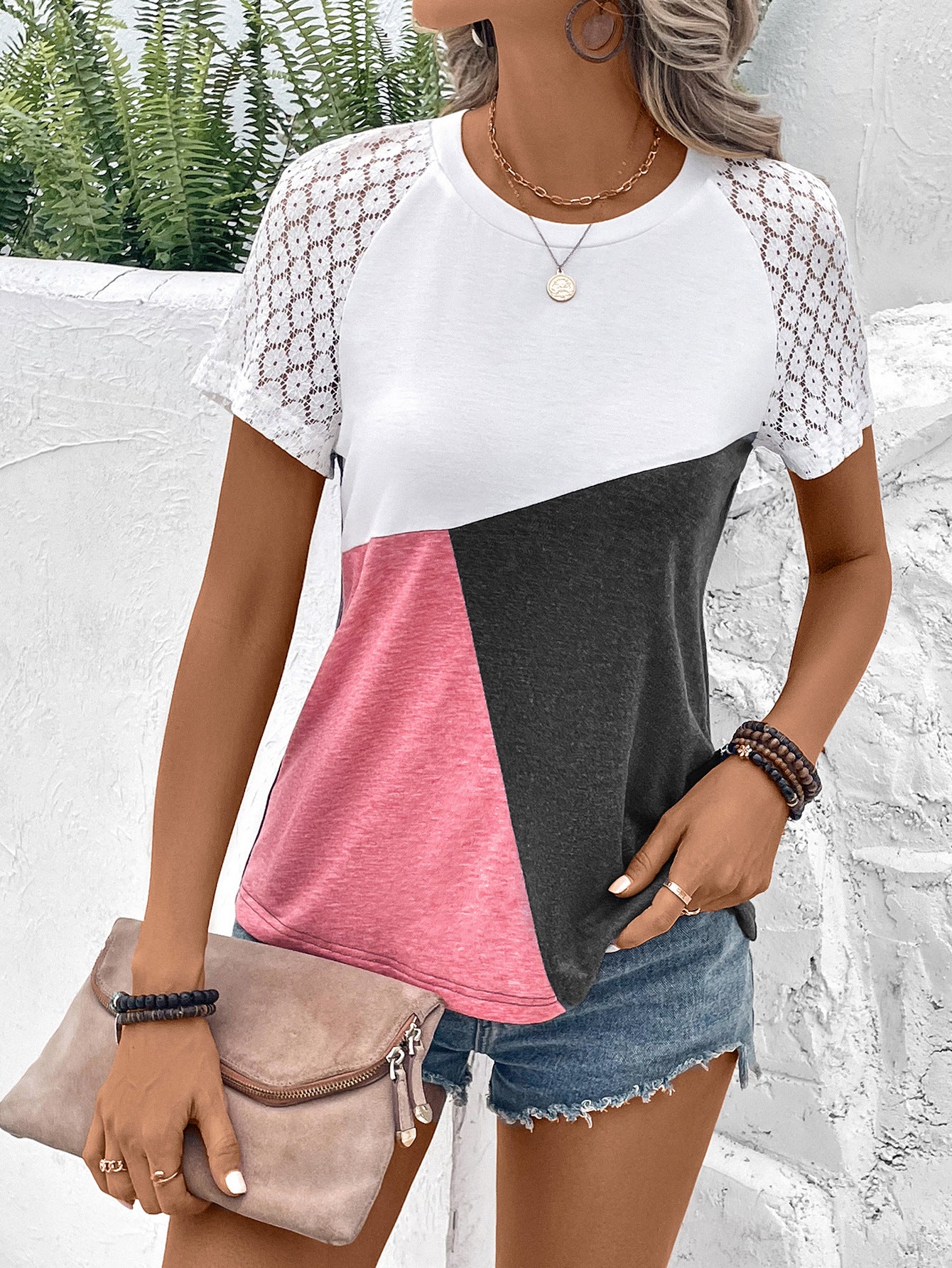 Color Block Raglan Sleeve Round Neck Tee - Charming Charlie