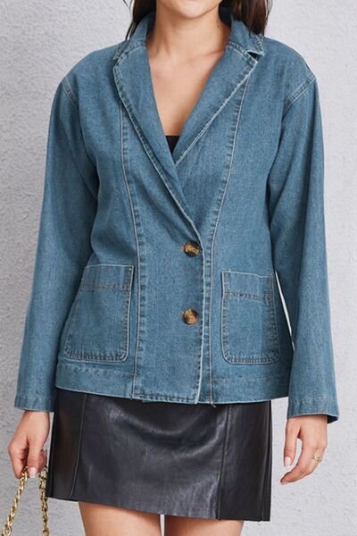 Pocketed Button Up Denim Jacket - Charming Charlie