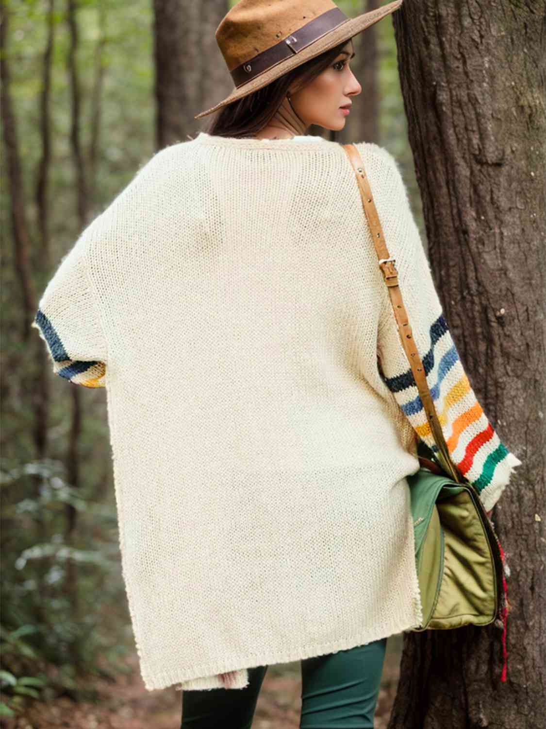Striped Open Front Long Sleeve Cardigan - Charming Charlie
